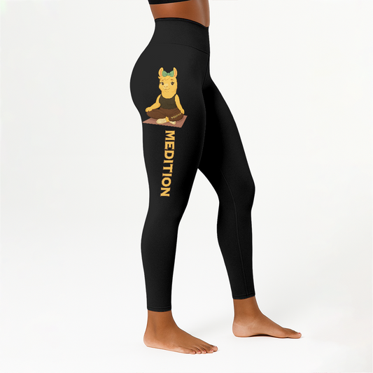 Medition Cool Chill Llama Yoga Pants All-Over Print Women's High Waist Leggings | 5To9Style