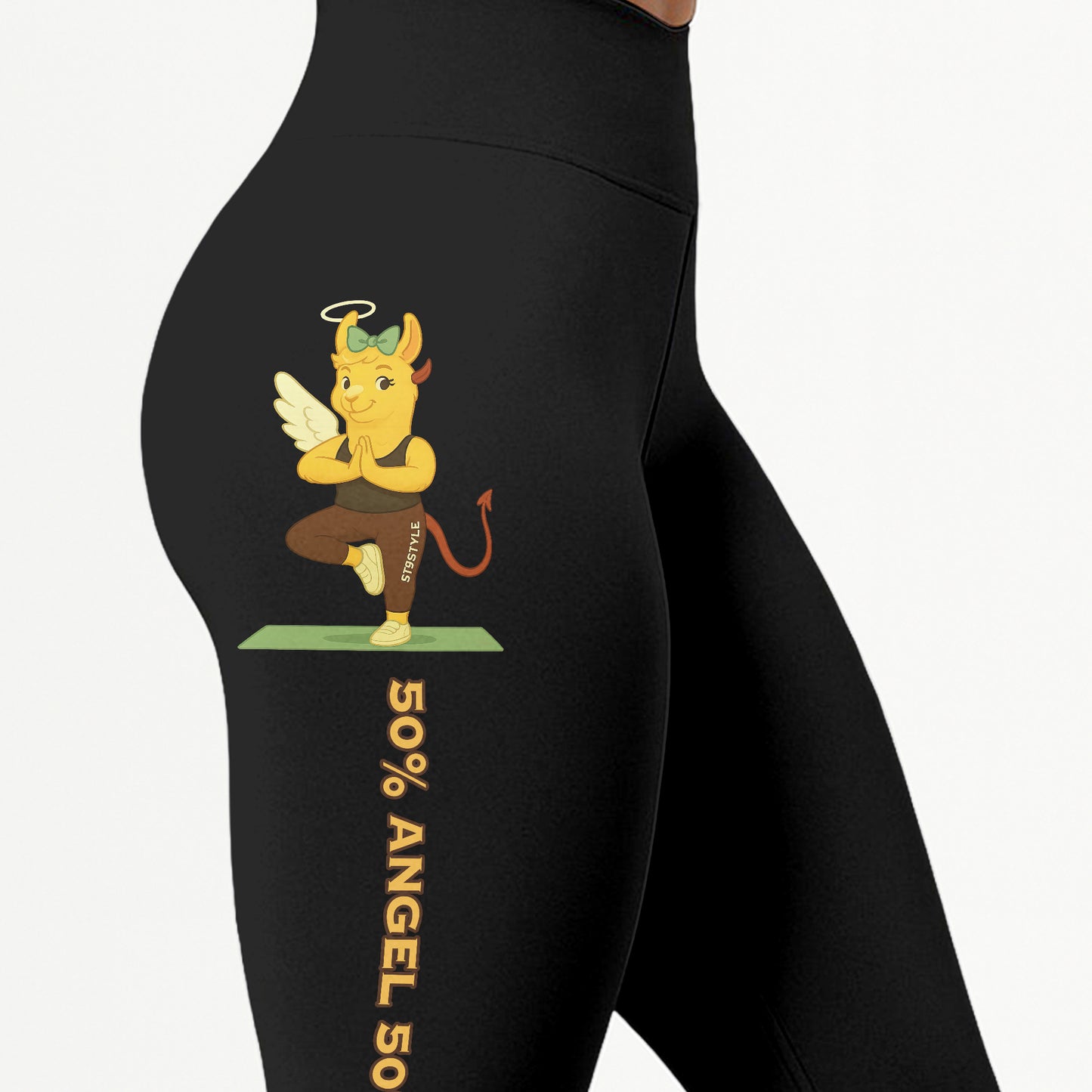 50% Angel 50% Devil Chill Llama Yoga Pants All-Over Print Women's High Waist Leggings | 5To9Style