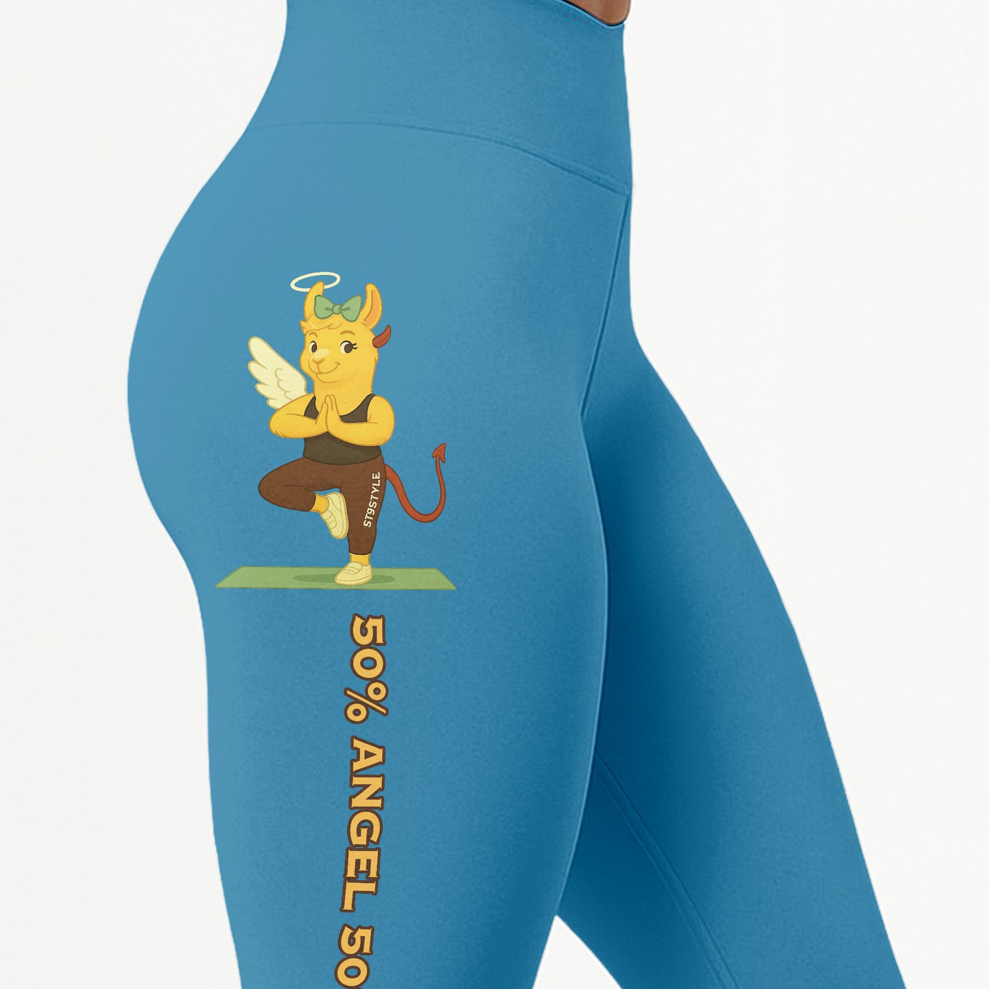 50% Angel 50% Devil Chill Llama Yoga Pants All-Over Print Women's High Waist Leggings | 5To9Style