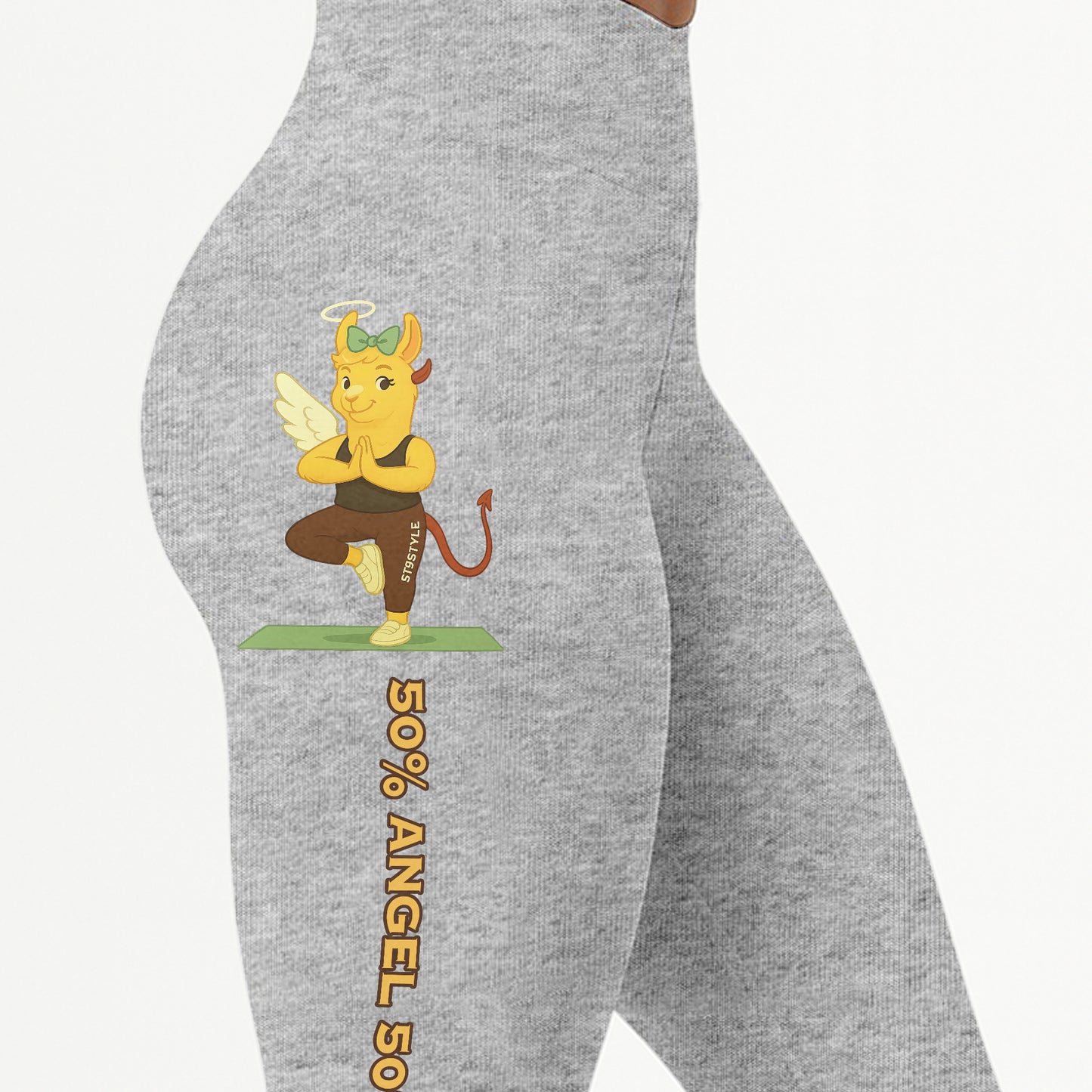 50% Angel 50% Devil Chill Llama Yoga Pants All-Over Print Women's High Waist Leggings | 5To9Style
