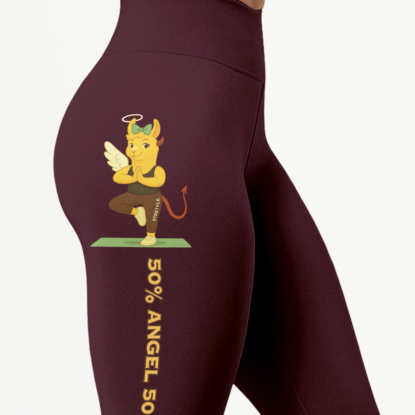 50% Angel 50% Devil Chill Llama Yoga Pants All-Over Print Women's High Waist Leggings | 5To9Style