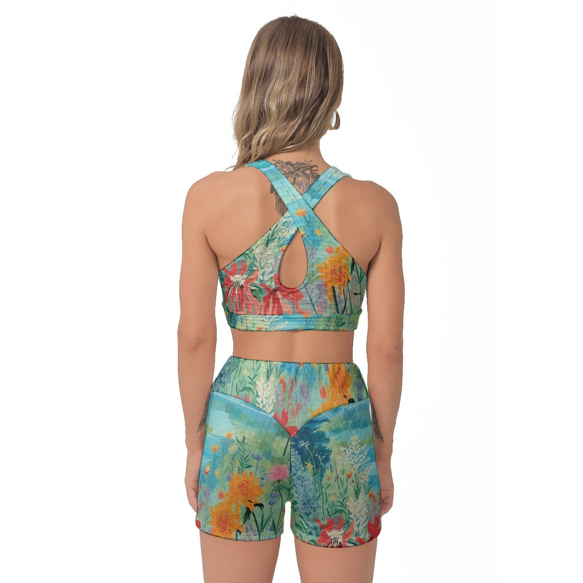 Yoga Set Exotic Bloom Paradise Art All-Over Print Women's Sports Bra Suit | 5to9style
