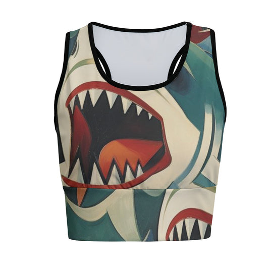 Shark Fierce Cartoon Ocean Adventure Yoga Women's Sports Bra