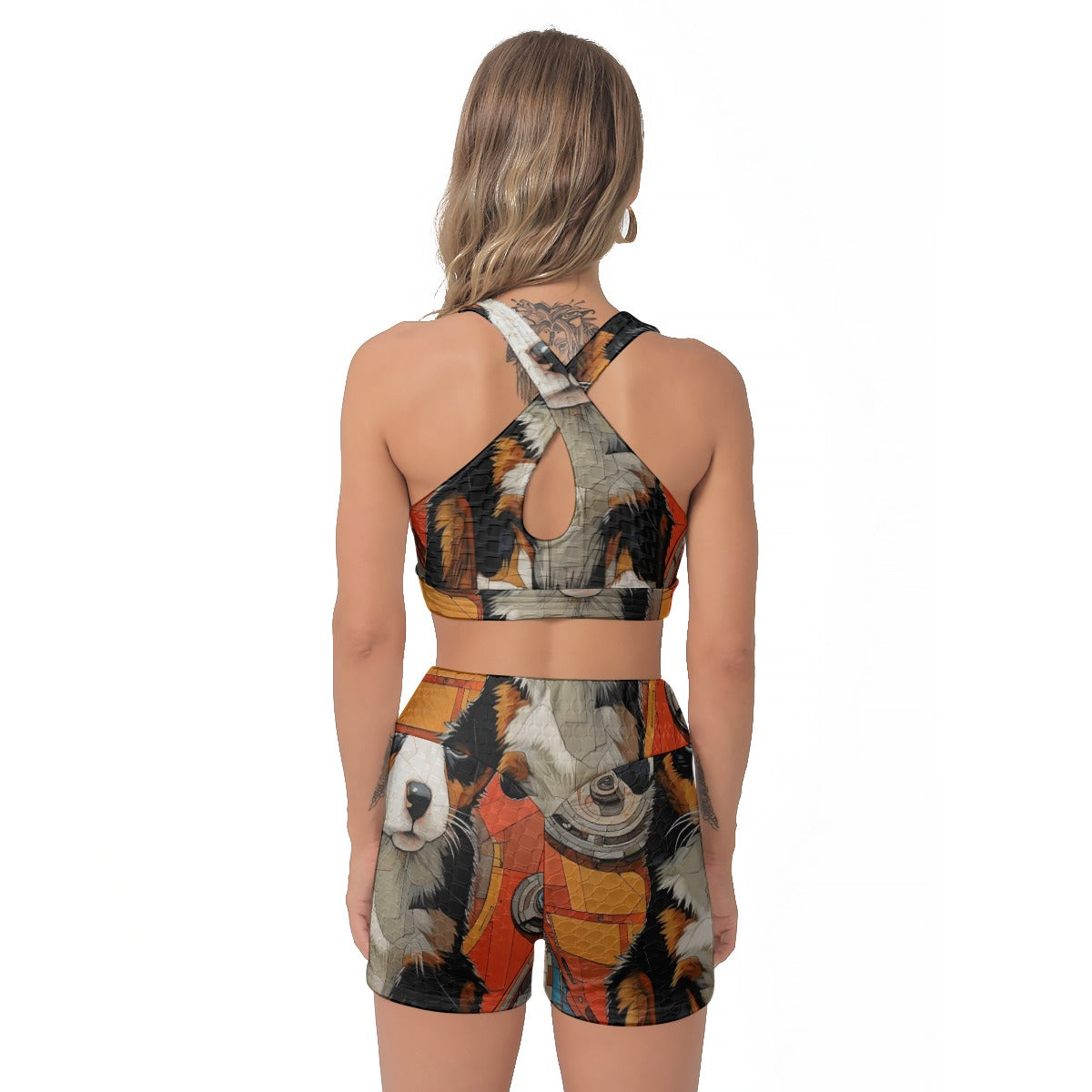 Yoga Set Colorful Abstract Dog Art All-Over Print Women's Sports Bra Suit | 5to9style