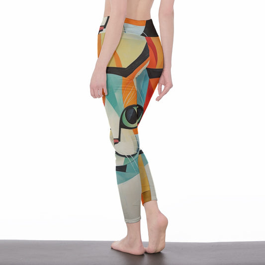 Yoga Pants Cat Geometric Colorful Art Design Yoga High Waist Leggings | 5To9Style