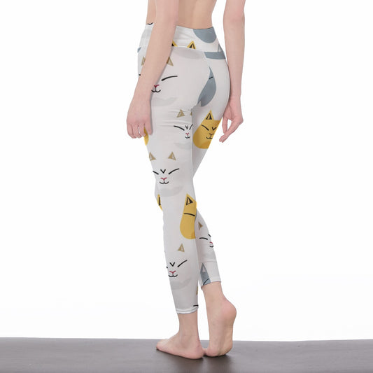 Yoga Pants Cat Monochrome Graphic Repeat Style Yoga High Waist Leggings | 5To9Style