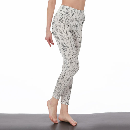 Floral Minimal Line Art Calm Strength Soul Shine Yoga High Waist Leggings | 5To9Style