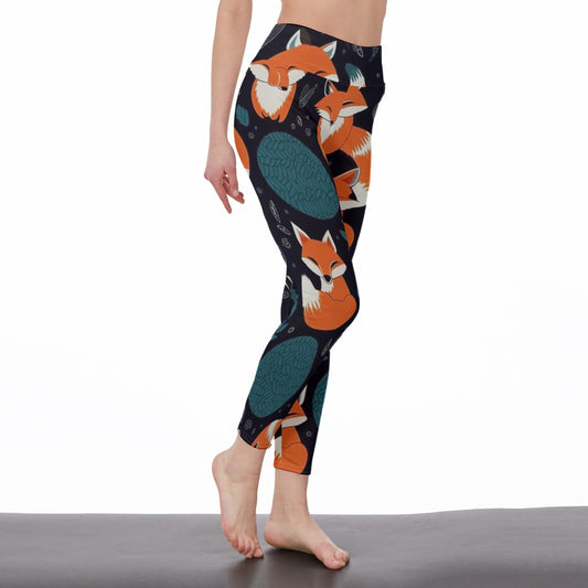 Yoga Pants Fox Playful Orange Forest Pattern Yoga High Waist Leggings | 5To9Style
