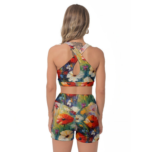 Yoga Set Colorful Floral Fantasy Art All-Over Print Women's Sports Bra Suit | 5to9style