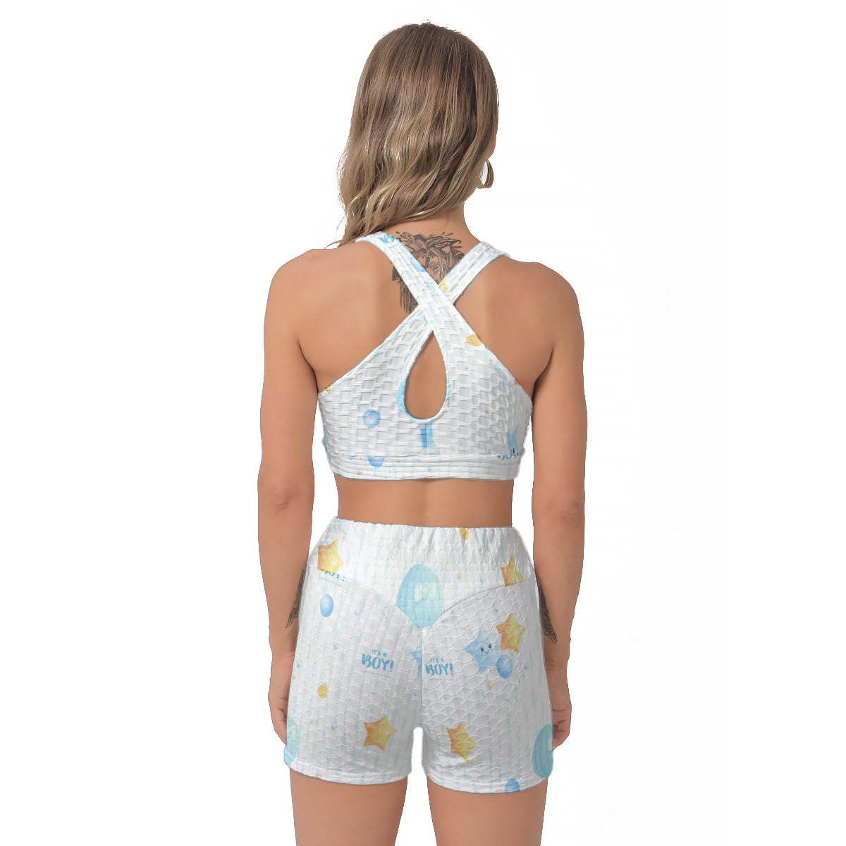 Yoga Set Pastel Stars And Clouds Art All-Over Print Women's Sports Bra Suit | 5to9style