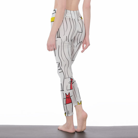 Yoga Pants Cat Black White Print Harmony Yoga High Waist Leggings | 5To9Style