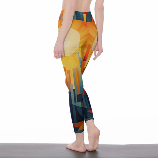 Yoga Pants Art Abstract Sunset Cityscape Design Yoga Pants Yoga High Waist Leggings | 5To9Style