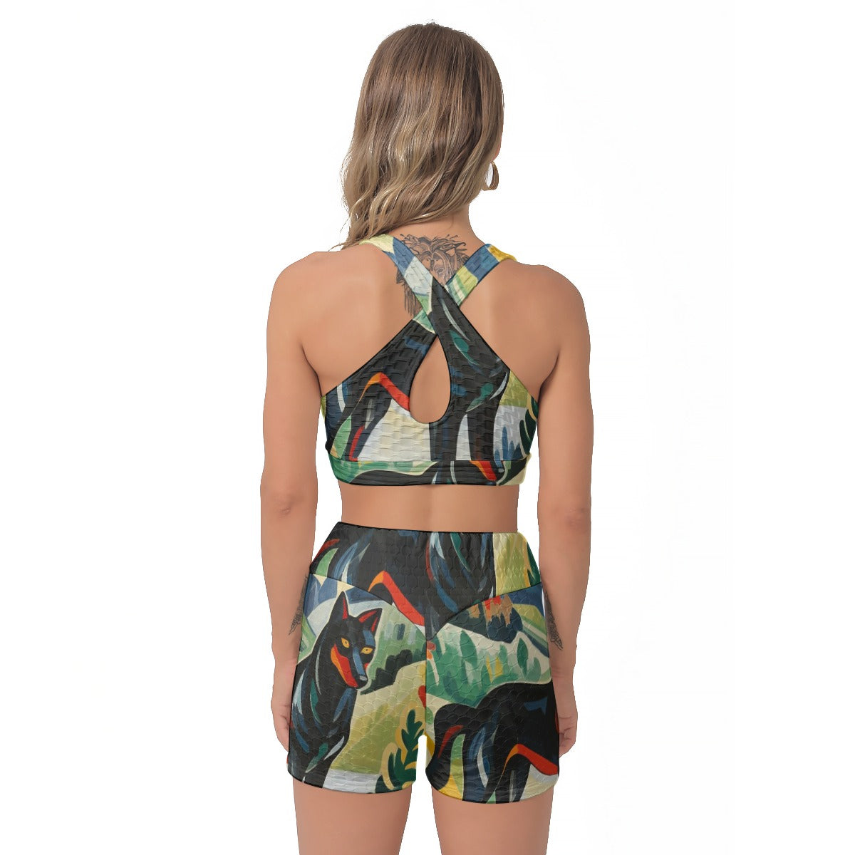 Yoga Set Tropical Abstract Dog Art All-Over Print Women's Sports Bra Suit | 5to9style