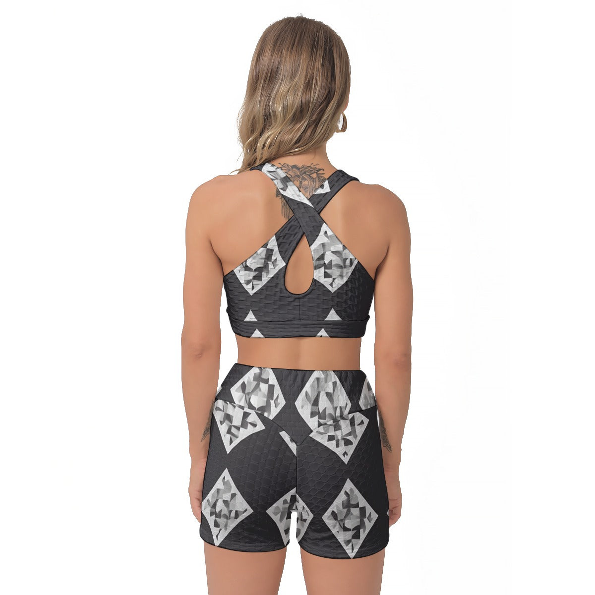 Yoga Set Abstract Black And White Art All-Over Print Women's Sports Bra Suit | 5to9style