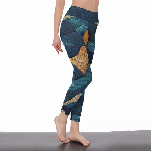 Yoga Pants Art Abstract Wave Pattern Artistic Design Yoga High Waist Leggings | 5To9Style