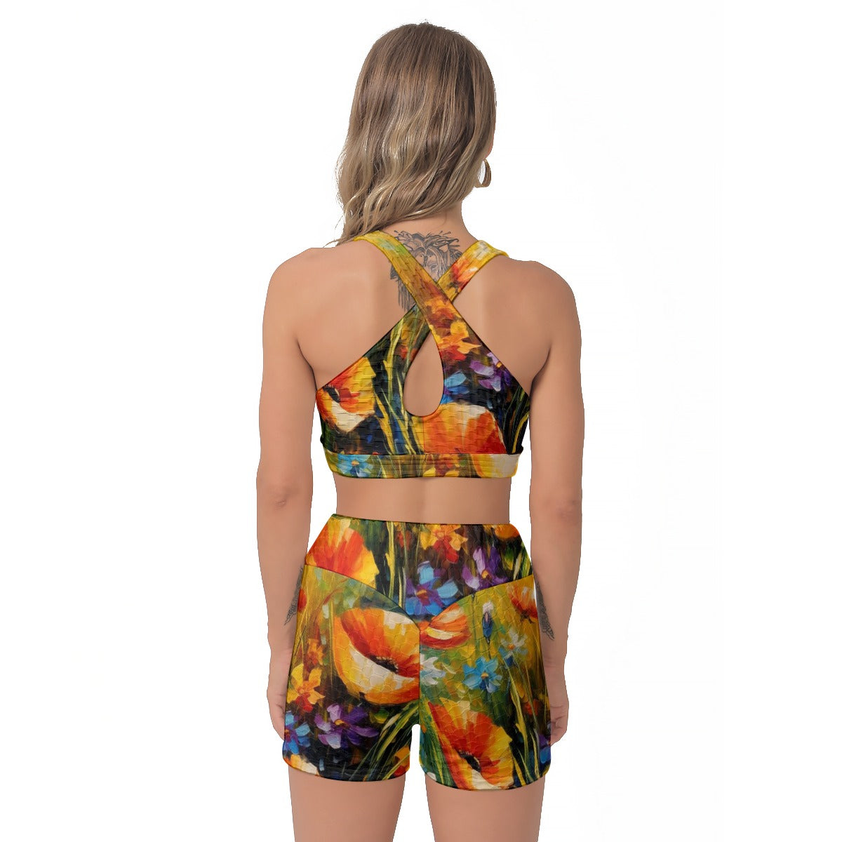 Yoga Set Vibrant Tropical Flower Art All-Over Print Women's Sports Bra Suit | 5to9style