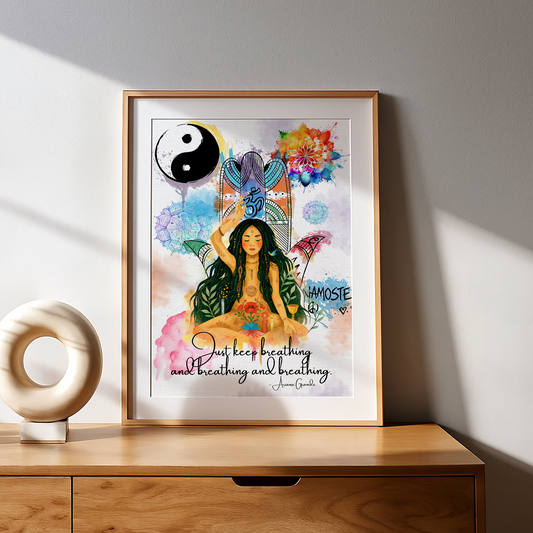 Yoga Just Keep Breathing And Breathing And Breathing No Frame Poster | 5To9Style