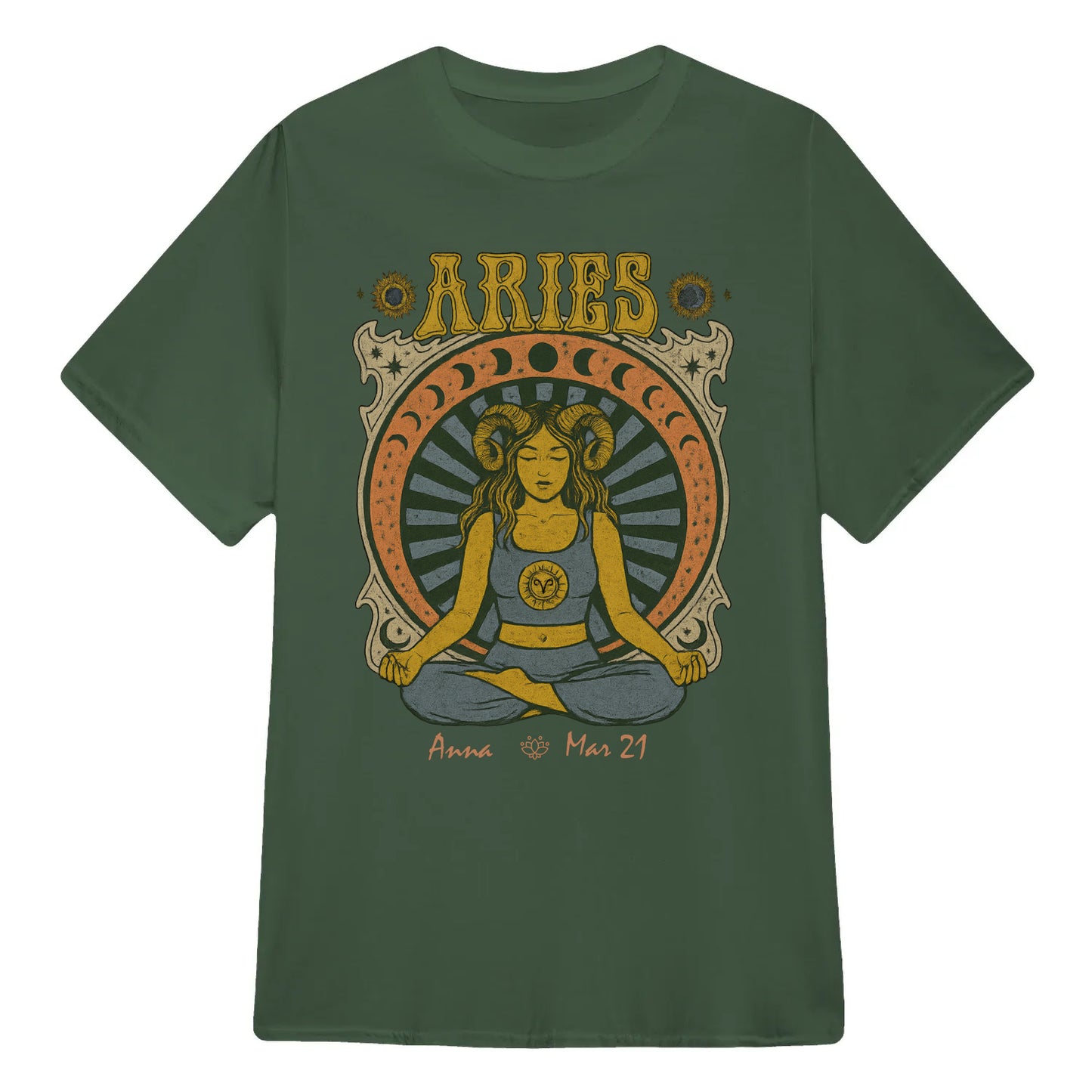 Zodiac Aries Meditation Mandala Sun and Moon Symbols Yoga Classic Unisex T-Shirt | 5To9Style