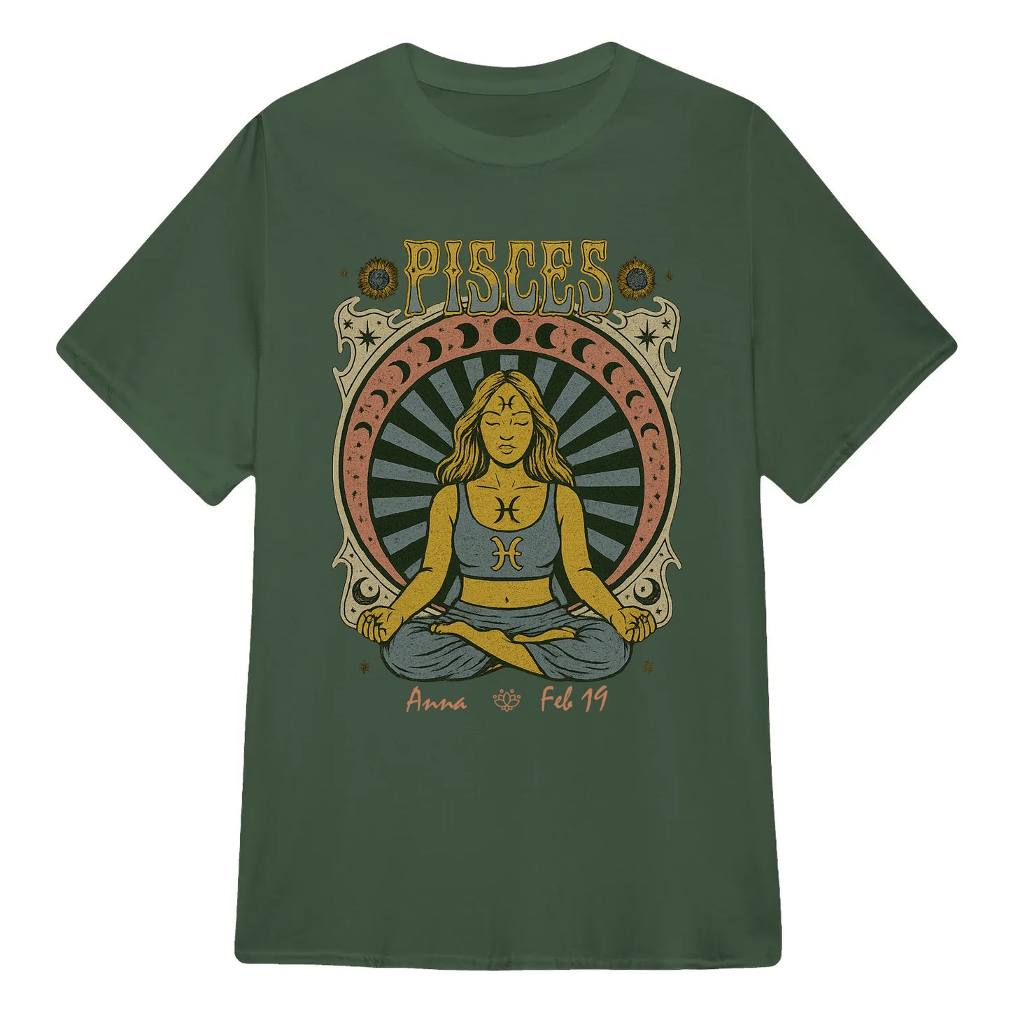 Zodiac Pisces Meditation Mandala Sun and Moon Symbols Yoga Classic Unisex T-Shirt | 5To9Style