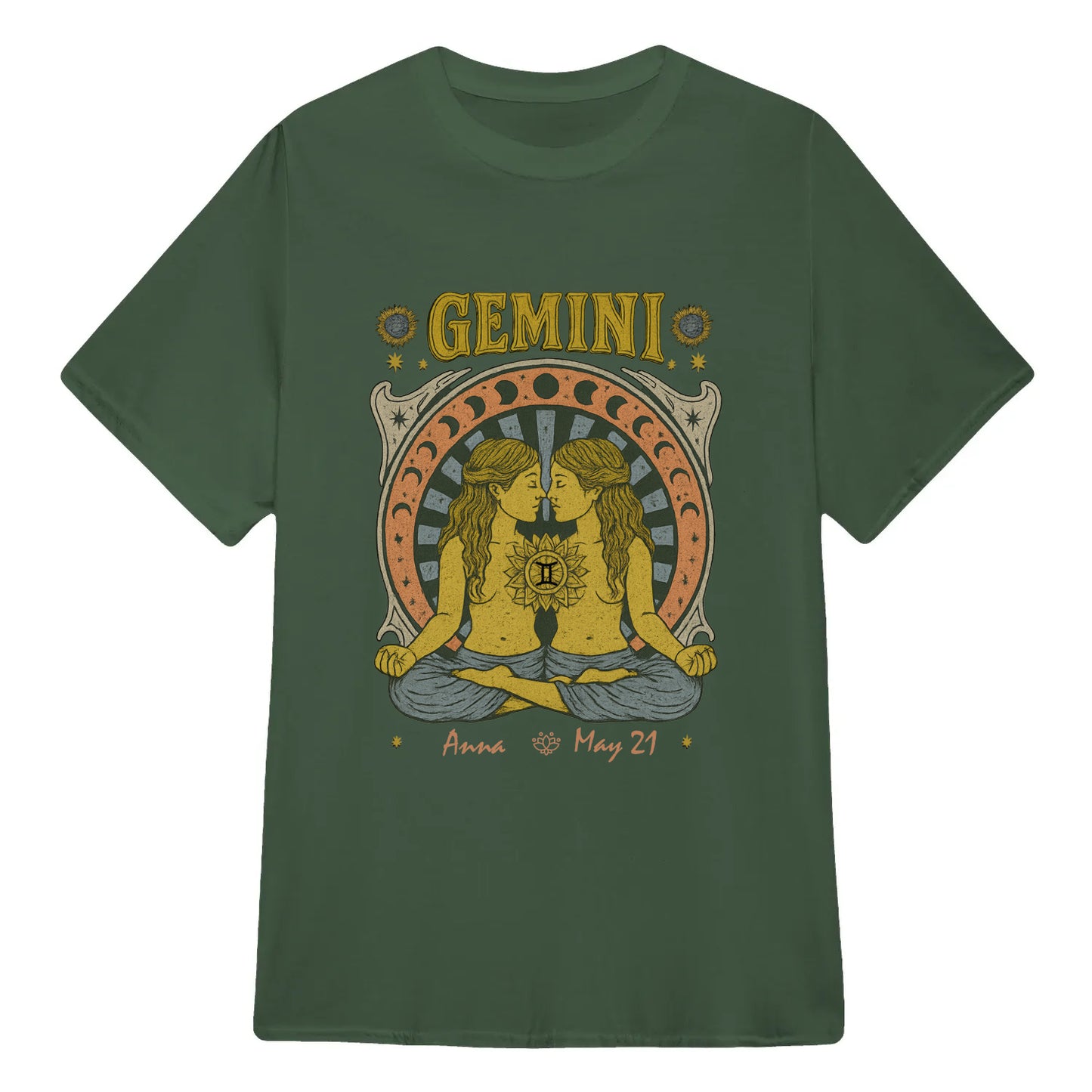 Zodiac Gemini Meditation Mandala Sun and Moon Symbols Yoga Classic Unisex T-Shirt | 5To9Style