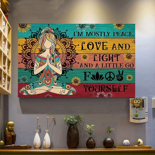 Yoga I Am Mostly Peace - Horizontal Poster - Owl Ohh