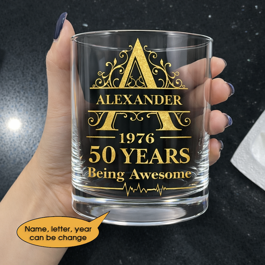 Glass Whiskey Age personalized name, year, letter for birthday Hot Sale