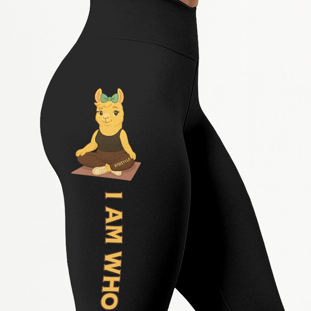 I Am Who I Am Chill Llama Yoga Pants All-Over Print Women's High Waist Leggings | 5To9Style