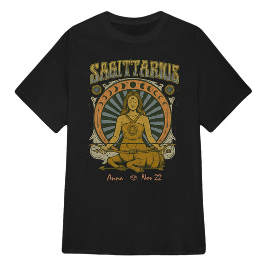 Zodiac Sagittarius Meditation Mandala Sun and Moon Symbols Yoga Classic Unisex T-Shirt | 5To9Style