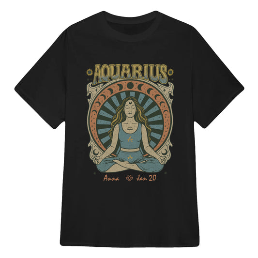 Zodiac Aquarius Meditation Mandala Sun and Moon Symbols Yoga Classic Unisex T-Shirt | 5To9Style