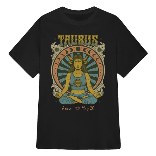 Zodiac Taurus Meditation Mandala Sun and Moon Symbols Yoga Classic Unisex T-Shirt | 5To9Style