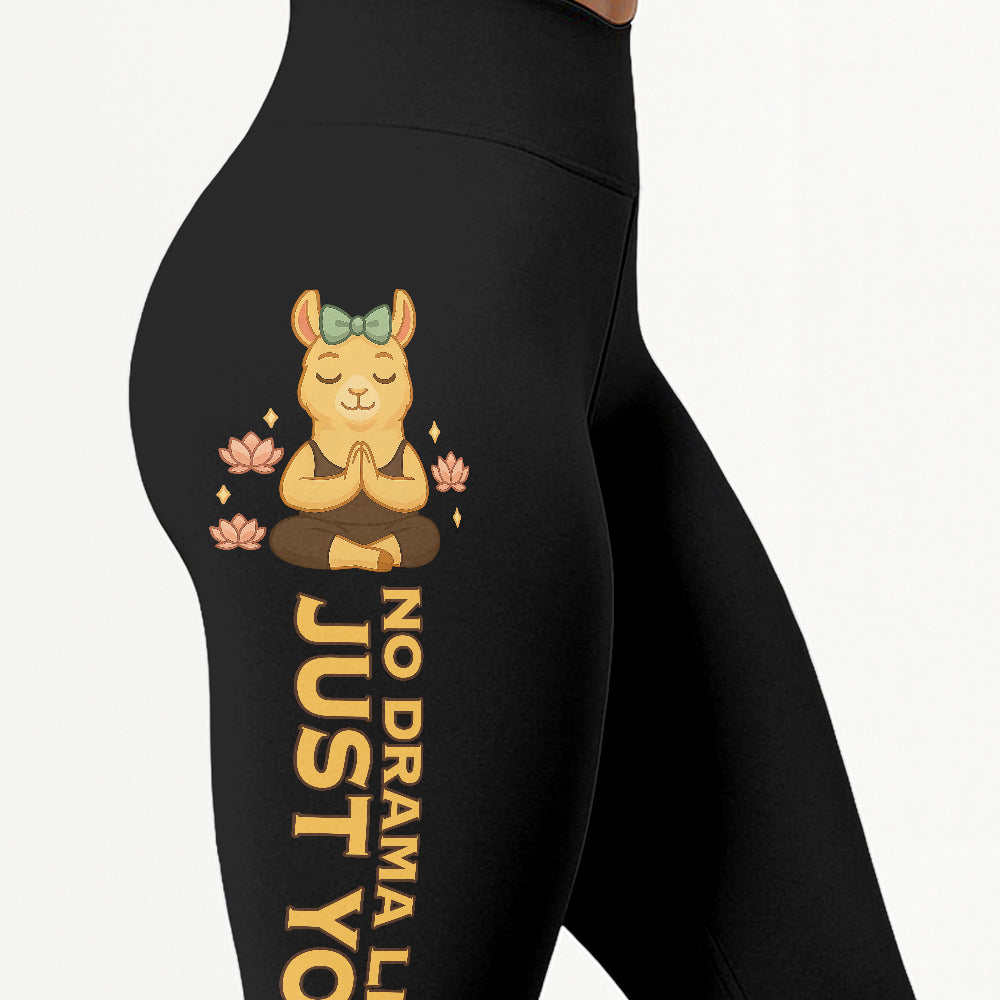 No Drama Llama, Just Yoga Lover Chill Llama Yoga Pants All-Over Print Women's High Waist Leggings | 5To9Style