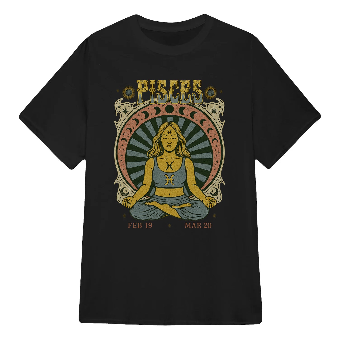 Pisces Zodiac Meditation Moon Phase Yoga Classic Unisex T-Shirt | 5To9Style