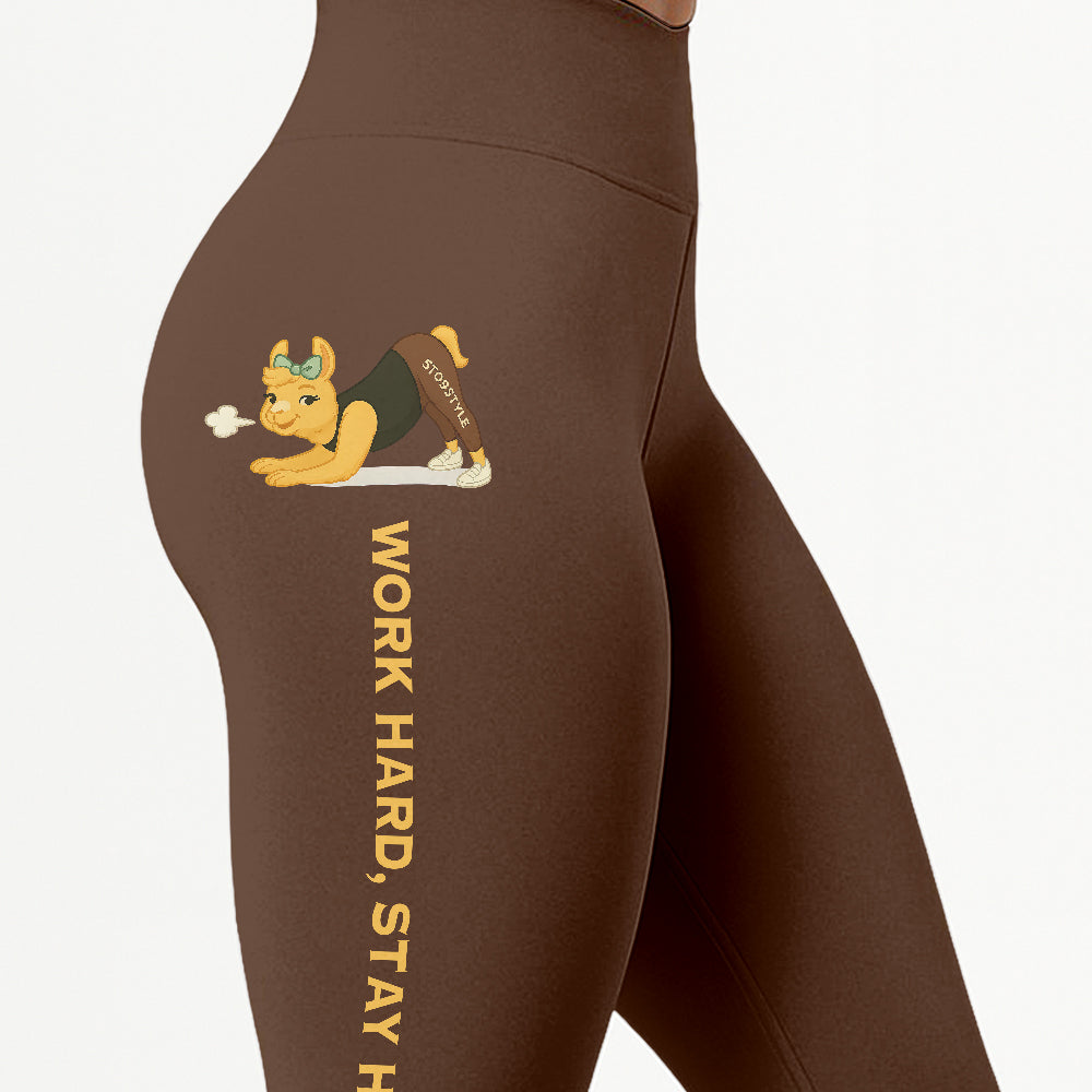 Work Hard, Stay Humble Chill Llama Yoga Pants All-Over Print Women's High Waist Leggings | 5To9Style