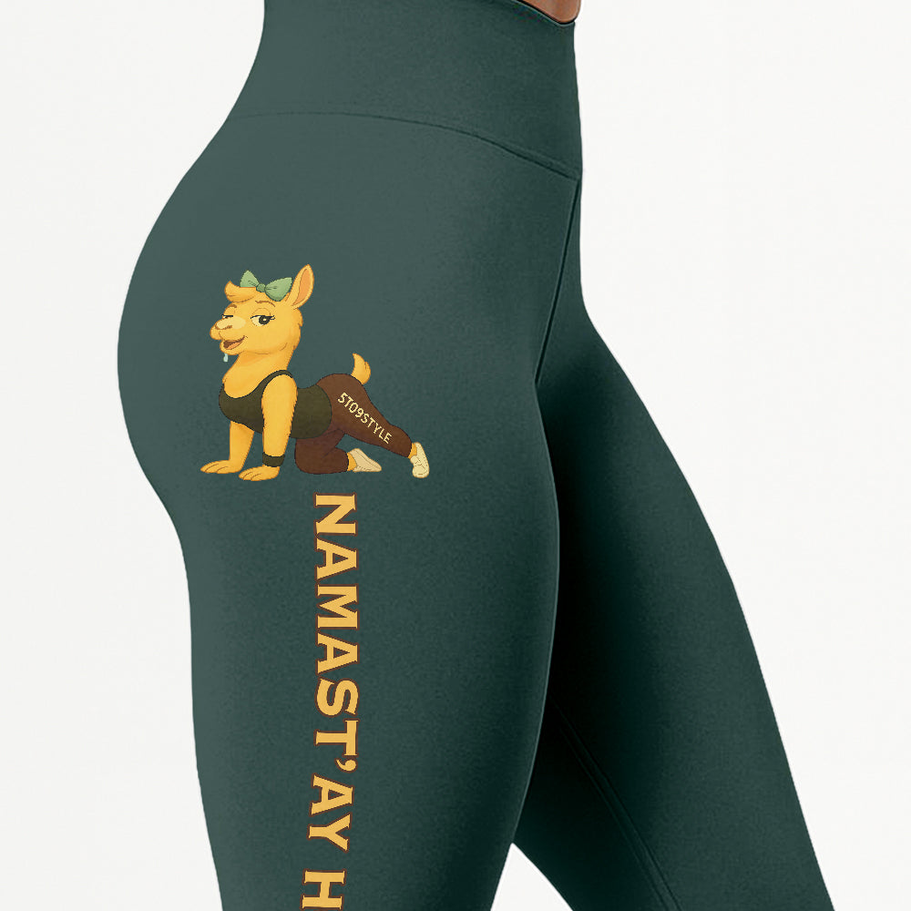 Namast’ay Horny Chill Llama Yoga Pants All-Over Print Women's High Waist Leggings | 5To9Style