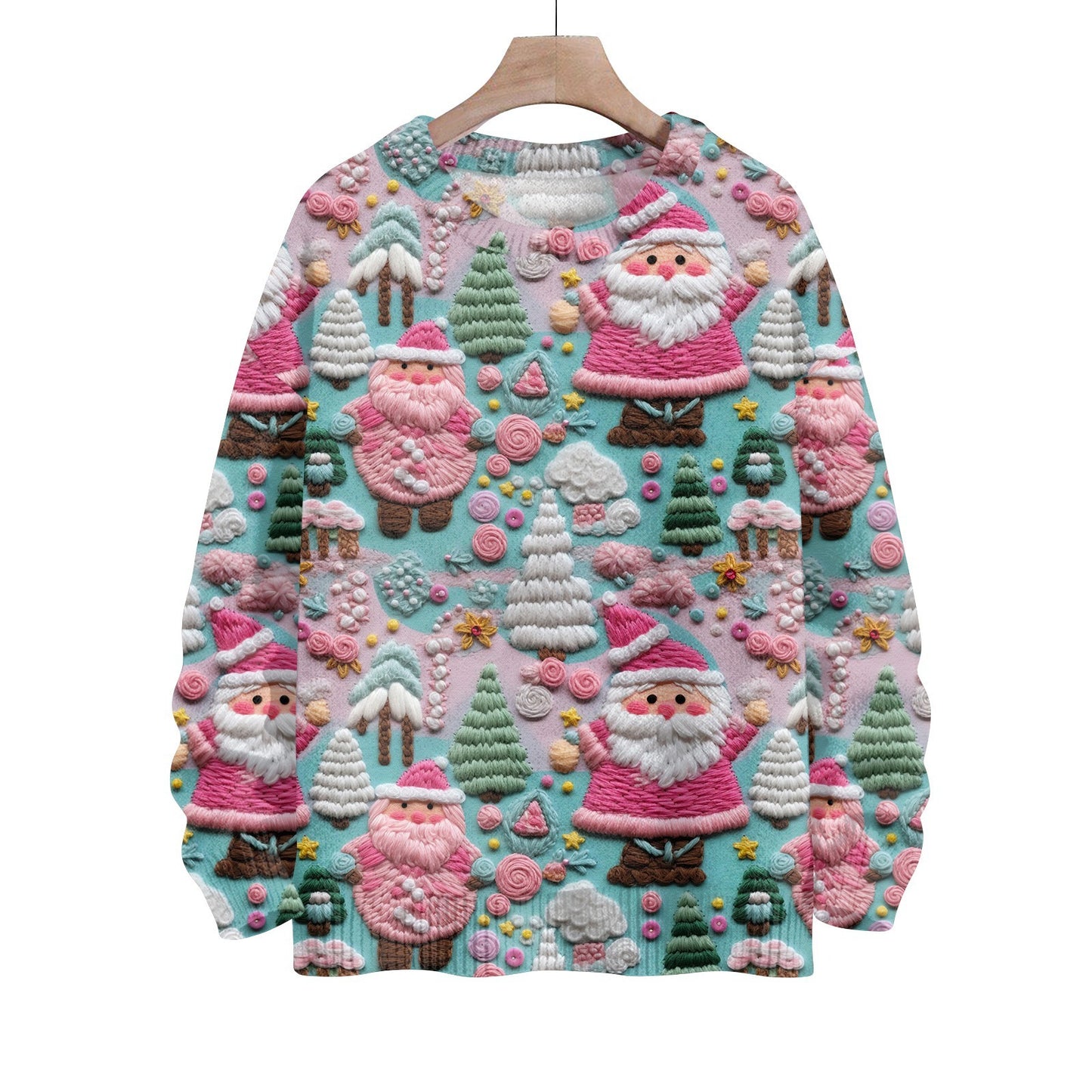 Hippie Santa Claus Women'S Casual Crew Neck Long Sleeve Sweater, 3D Hipster All-Over Print