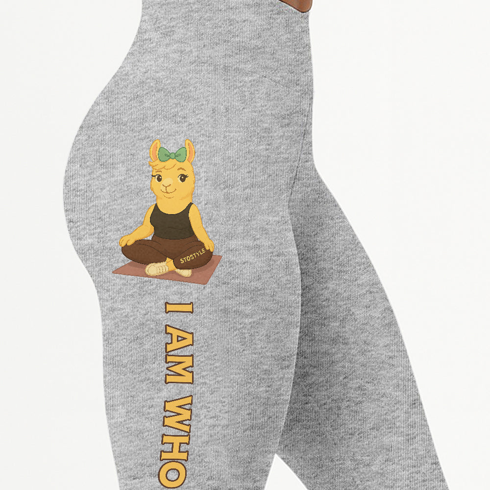 I Am Who I Am Chill Llama Yoga Pants All-Over Print Women's High Waist Leggings | 5To9Style