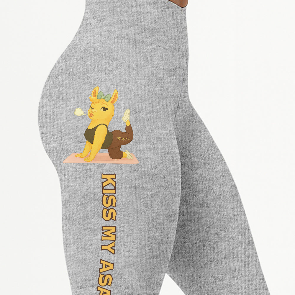 Kiss My Asana Chill Llama Yoga Pants All-Over Print Women's High Waist Leggings | 5To9Style