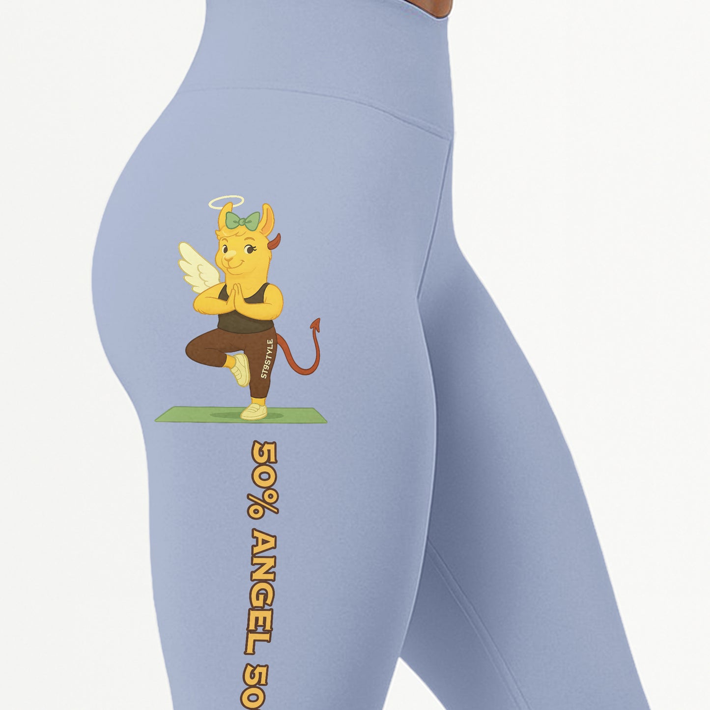 50% Angel 50% Devil Chill Llama Yoga Pants All-Over Print Women's High Waist Leggings | 5To9Style