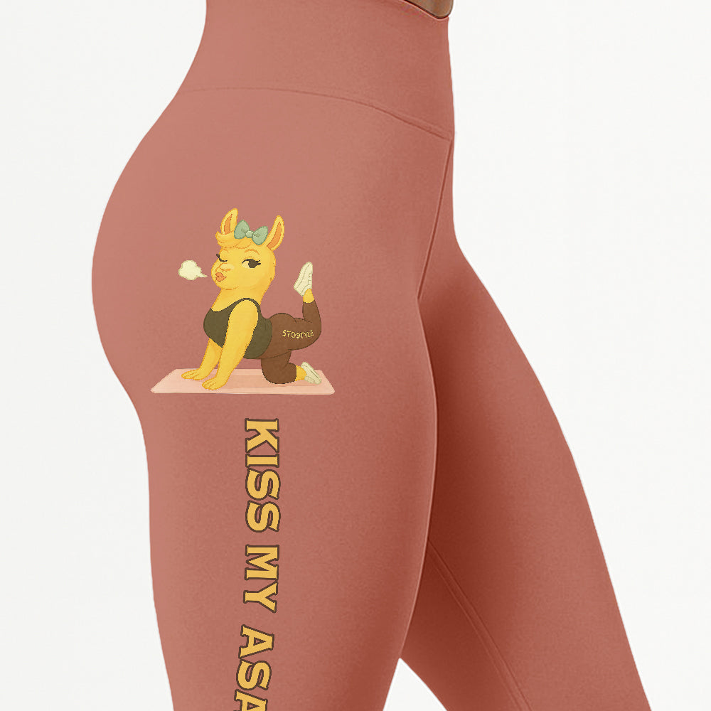 Kiss My Asana Chill Llama Yoga Pants All-Over Print Women's High Waist Leggings | 5To9Style
