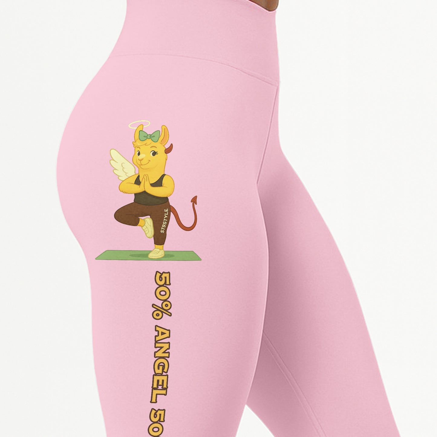 50% Angel 50% Devil Chill Llama Yoga Pants All-Over Print Women's High Waist Leggings | 5To9Style