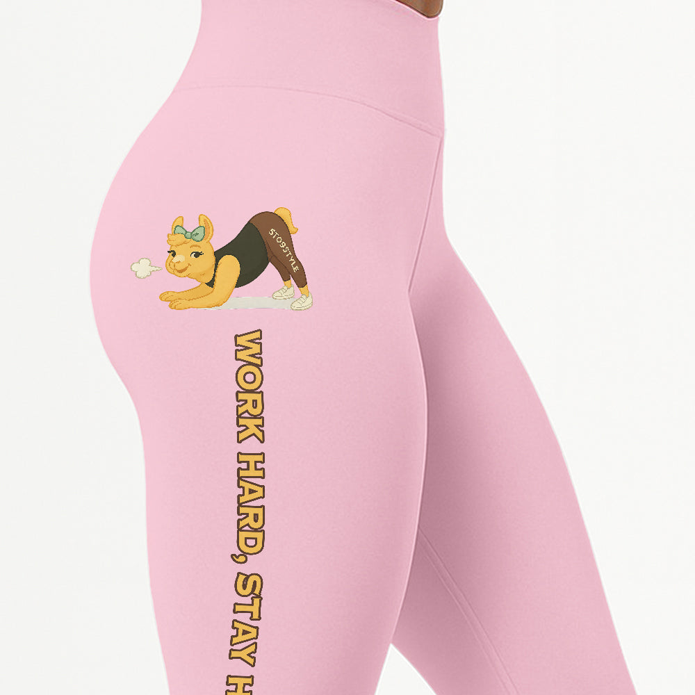 Work Hard, Stay Humble Chill Llama Yoga Pants All-Over Print Women's High Waist Leggings | 5To9Style