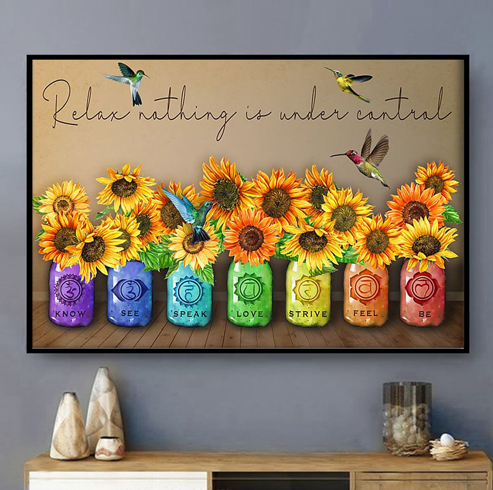 Yoga Love Peace Sunflower Hummingbird - Horizontal Poster - 5to9style