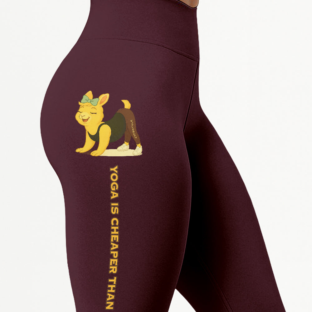 Yoga Is Cheaper Than Therapy Chill Llama Yoga Pants All-Over Print Women's High Waist Leggings | 5To9Style
