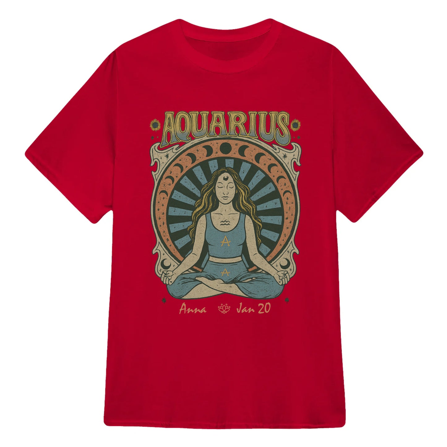 Zodiac Aquarius Meditation Mandala Sun and Moon Symbols Yoga Classic Unisex T-Shirt | 5To9Style