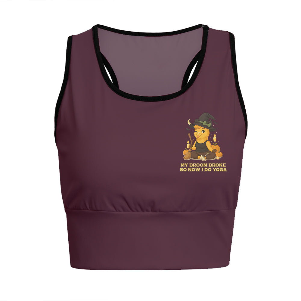 My Broom Broke So Now I Do Yoga Chill Llama Yoga Women's Sports Bra