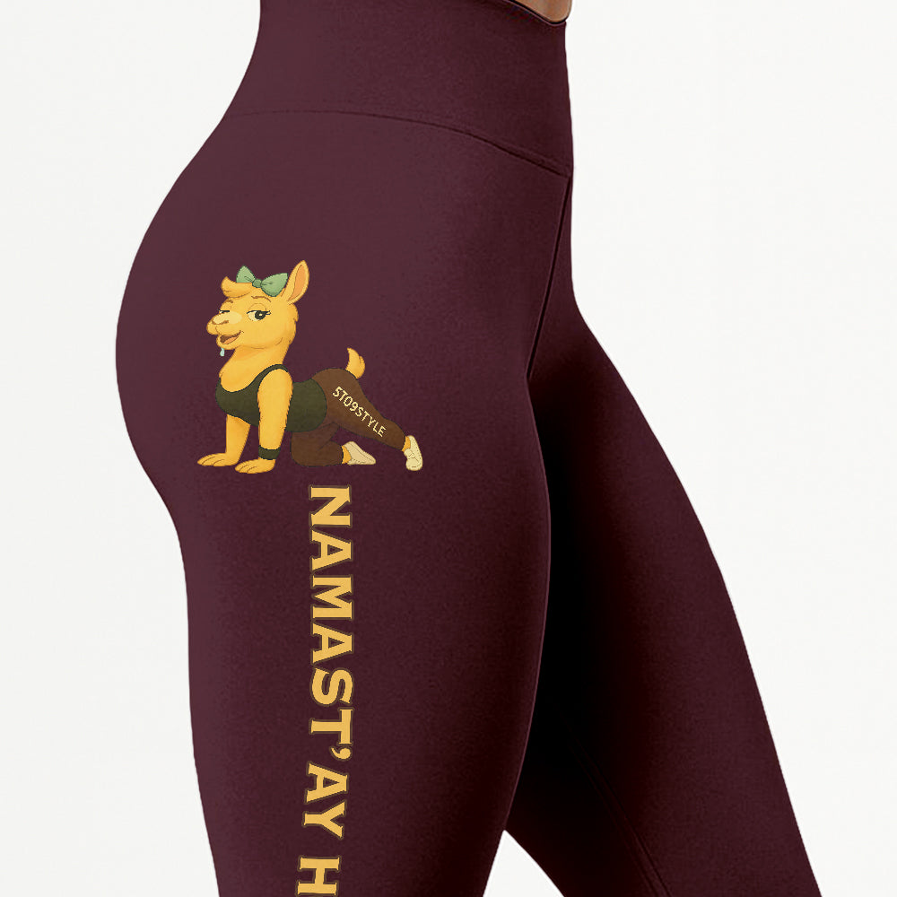 Namast’ay Horny Chill Llama Yoga Pants All-Over Print Women's High Waist Leggings | 5To9Style