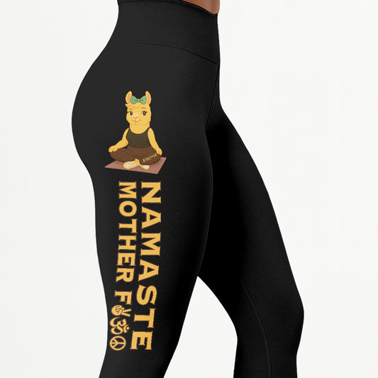 Namaste Mother Fuck Chill Llama Yoga Pants All-Over Print Women's High Waist Leggings | 5To9Style