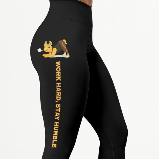 Work Hard, Stay Humble Chill Llama Yoga Pants All-Over Print Women's High Waist Leggings | 5To9Style