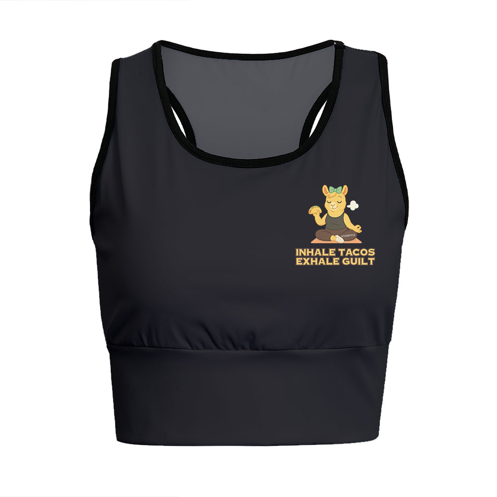 Inhale Tacos, Exhale Guilt Chill Llama Yoga Women's Sports Bra
