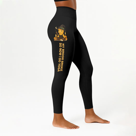 My Broom Broke So Now I Do Yoga Cool Chill Llama Halloween Yoga Pants All-Over Print Women's High Waist Leggings | 5To9Style